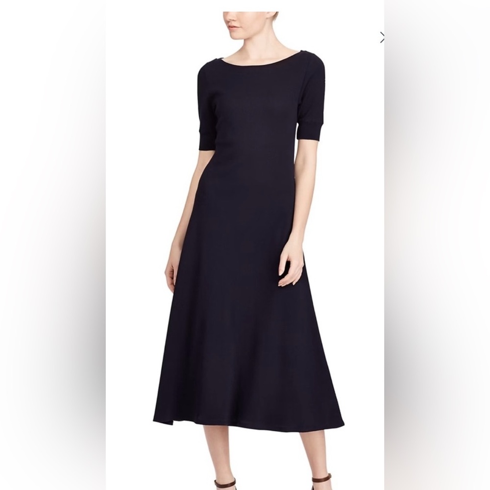 Lauren Ralph Lauren Waffle-Knit Cotton Midi Dress Size Large Black